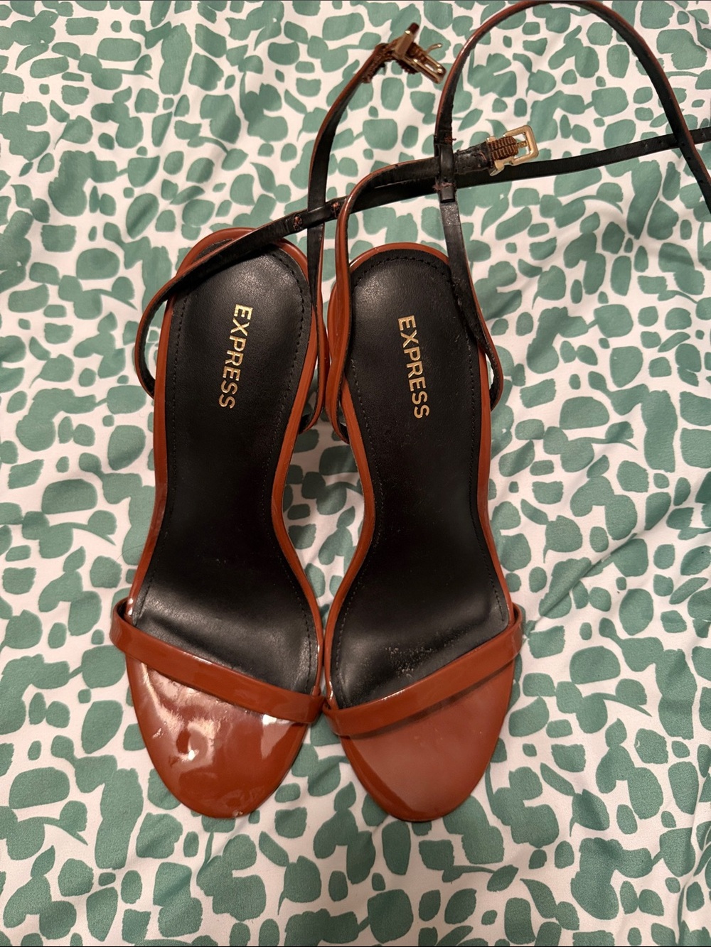Express Women's Rust Patent Ankle-Strap Heels